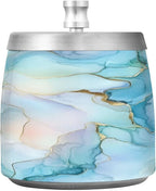 Aqua Blue Gold Marble Textures Ashtray with Lid, Outdoor Ashtrays for Patio, Stainless Steel Ashtray Odorless Smokeless for Home Office Balcony