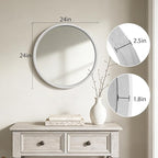 WallBeyond 24 Inch Round Wood Mirror, Circle Wooden Frame Wall Mirror for Bathroom, Living Room, Bedroom, Entryway (White)