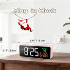 Netzu 3-in-1 Digital Clocks for Living Room with Temperature, Date & Time Display - 4 Levels Birghtness, 3 Volumes, Small & Compact Plug-in Alarm Clock for Bedroom Pink