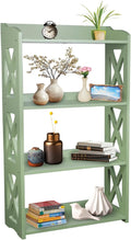 Green Bookcase by Natural Wood, 4 Tier Bookshelf, Small Book Shelves Freestanding Display Storage Shelves. Open Bookshelf for Bedroom, Living Room and Office (Green, 4 Tier)
