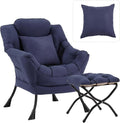 Lazy Chair with Ottoman, Large Lounge Accent Chair with Ottoman and a Throw Pillow, Navy Reading Chair for Living Room Bedroom Dorm Room Office Apartment Relaxing Use