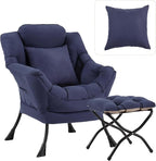 Lazy Chair with Ottoman, Large Lounge Accent Chair with Ottoman and a Throw Pillow, Navy Reading Chair for Living Room Bedroom Dorm Room Office Apartment Relaxing Use