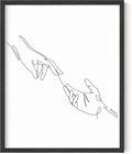 Minimalist Reaching Hands Wall Art Continuous Line Drawing Connection Symbol 8x10 Inch Oak Wood Black Framed Aesthetic Modern Decor Print for Bedroom Living Room