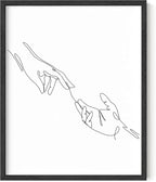 Minimalist Reaching Hands Wall Art Continuous Line Drawing Connection Symbol 8x10 Inch Oak Wood Black Framed Aesthetic Modern Decor Print for Bedroom Living Room