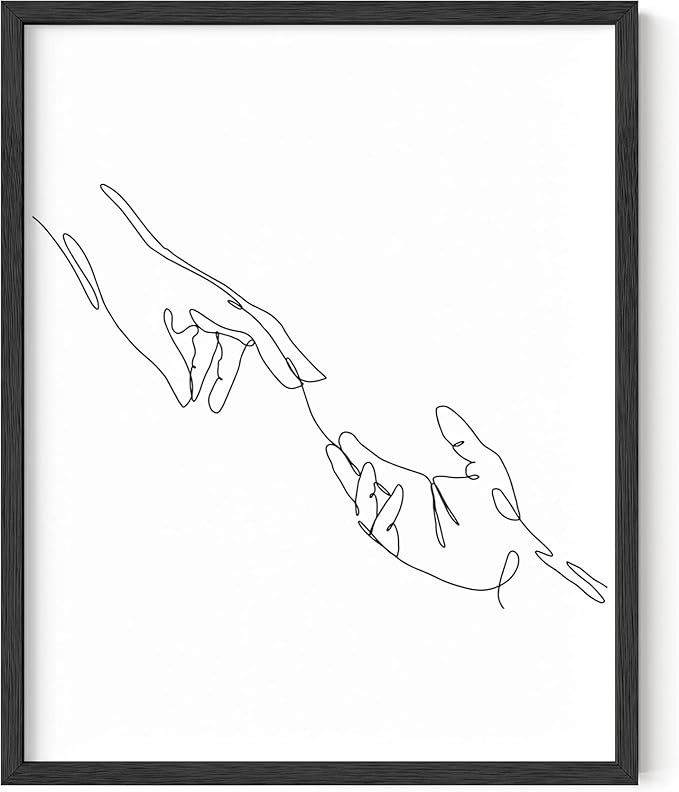 Y2K BOO Minimalist Reaching Hands UNFRAMED Wall Art Continuous Line Drawing Connection Symbol 8x10 Inch Heavyweight Paper Modern Studio Home Decor