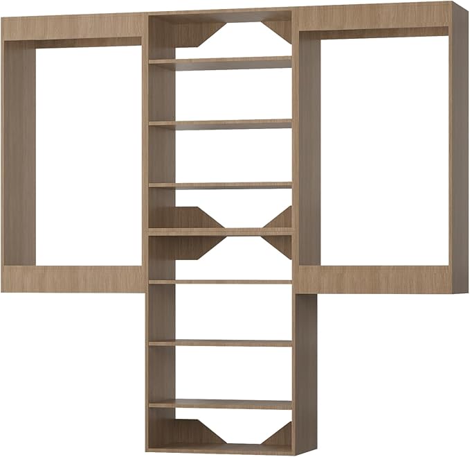 Modular Closet System, 96" Wide Closet Organizer System with Hanging and Towers, Wood Tower Closet Storage for Walk In Closets, Wall Mounted Wardrobe Organizer Kit System, Bedroom, Wood