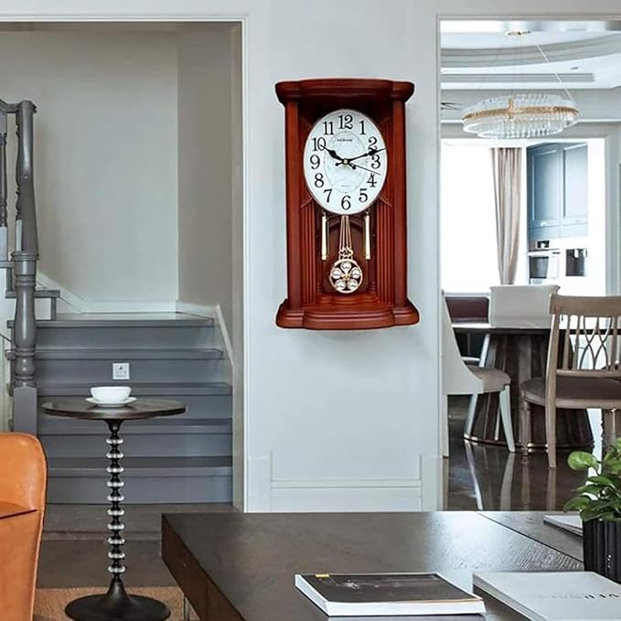 Vintage Battery-Operated Pendulum Mantel Clock | Westminster Chime Wooden Fireplace Clock for Living Room, Office & Home Décor | Classic Decorative Timepiece