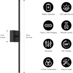 Battery Operated Wall Sconce Set of Two with Remote Control, 3000K-6000K Dimmable Black Wall Lights, Timable LED Wireless Wall Sconces, 350° Ratate for Bathroom, Living Room, Hallway 29.1 Inch