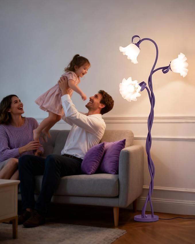 Flower Floor Lamp for Bedroom - 3 Color Temperatures Decorative Flower Tall Standing Lamp for Reading with Flexible Neck for Bedroom Living Room Office Corner (Purple)