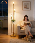 Lightdot Gold Dimmable Floor Lamp with Table, Modern Floor Lamps for Living Room, 3000K Warm Lights Tall Standing Lamp with Candle Bulb Included for Bedroom/Home Office/Sofa Beside/Corner Decor