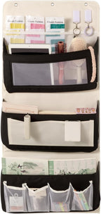 Over Door Storage Organizer, Multi-Pocket Hanging Organizer with Mesh Pockets, Wall Mount Storage Bags, Black and White (black + white, 3-Tier*2PACK)