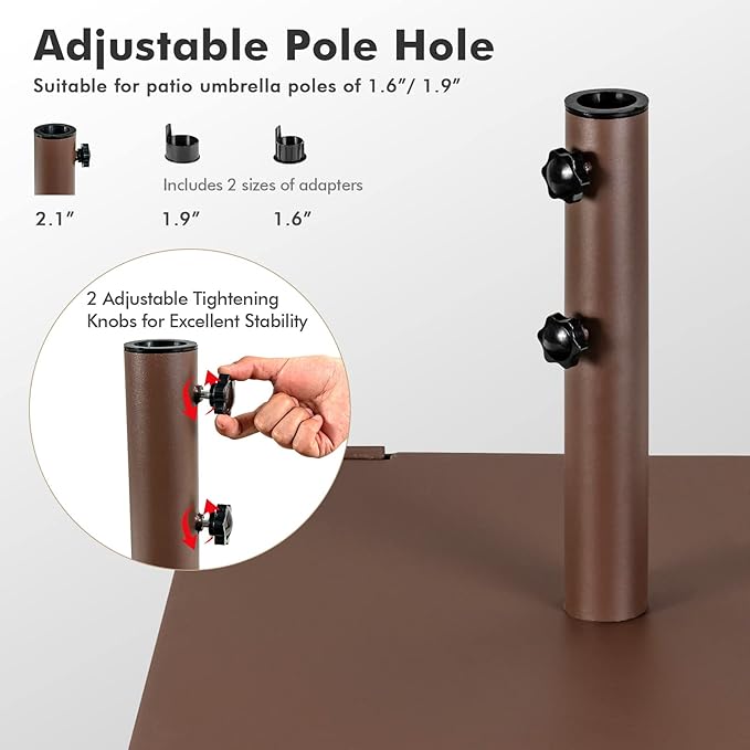 HAPPYGRILL 50 LBS Patio Umbrella Base, 24” Outdoor Square Market Umbrella Base Umbrella Holder with 1.6”/1.9” Adapters, 2 Tightening Knobs, 2 Built-in Wheels, Carry Handle