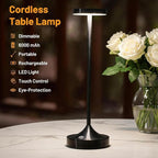Cordless Table Lamp Rechargeable - 6000mAh LED Battery Operated Table Light - Portable Touch Dimmable Outdoor Waterproof Table Lamps for Patio Restaurant Dining (Black)