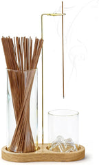 2-in-1 Glass Incense Holder for Sticks, Wooden Incense Burner with Ash Catcher & Incense Storage, Anti-Ash Flying Incense Stick Holder for Meditation, Yoga, Spa, and Home Decor(Natural Wood)