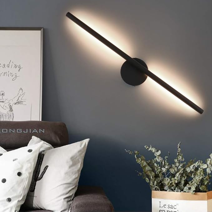 Aipsun 28in Modern Black Wall Sconce Rotatable 360° LED Black Wall Light Fixtures for Bedroom Living Room Hotel Hallway Corridor Warm White 3000K
