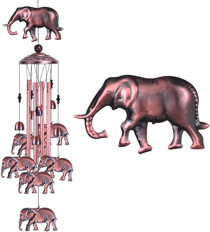 Garden Elephant Wind Chimes Outdoor Indoor Decor - With 4 Tubes 6 Bells 7 Elephants Wind Chime, Mobile Wind Catcher, Elephant Windchimes for Home, Mom Gifts, Balcony, Tree, Festival, Garden Decoration