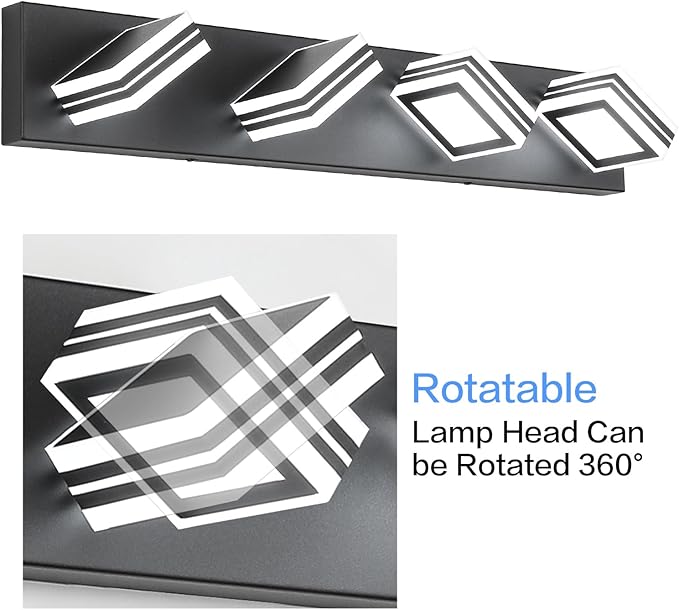 SOLFART Black Bathroom Light Fixtures 4 Lights Bathroom Vanity Lighting LED Dimmable Modern Black Vanity Lights Over Mirror
