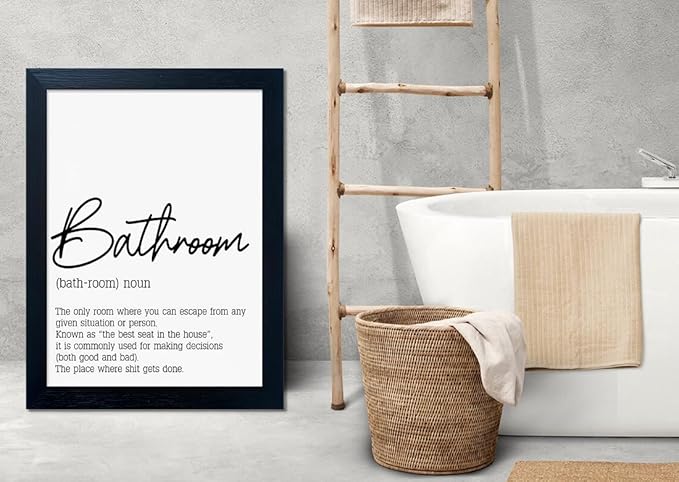 Black and White Bathroom Rules Print Framed Bathroom Pictures Wall Decor Art Modern Canvas Artwork for Guest Toilet Washroom