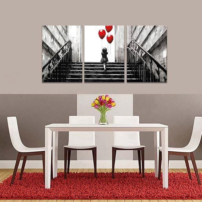 Novatique Graffiti Wall Art Banksy Canvas Wall Art Decor Modern Popular Little Girl Releasing Balloons Funny Graffiti Posters Home Decor for Bedroom Living Room,20" x 28" x 3pcs
