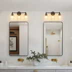 3-Light Bathroom Light Fixture Black Vanity Lights Over Mirror Modern Wall Sconce Farmhouse Vintage Bathroom Vanity Lighting with Glass Shade for Bedroom Hallway Cabinet Bathroom