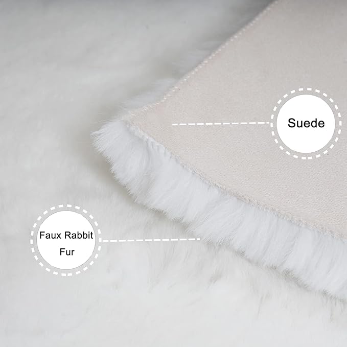 Ghouse Faux Rabbit Fur Round Rug 5 Ft White Round Rugs for Bedroom Decor Fluffy Area Rugs for Living Room, no-Shedding Carpet Sheepskin Washable Rug Rome Decor