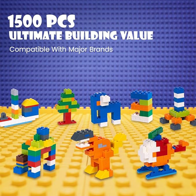 Lekebaby Classic 1500 Pieces Building Bricks Kit Basic Brick Set Classic Colors for Kids Creative Play, Compatible with All Major Brands, Gifts Educational Toy for Boys Girls 6 Years Old and Up