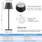 2-Pack LED Cordless Table Lamp, Rechargeable Battery Desk lamp 3W 5500mAh Battery Operated Stepless Dimming Modern Portable Table Light for Restaurant/Dinner/Bedroom/Outdoor IP54 Waterproof (Black)