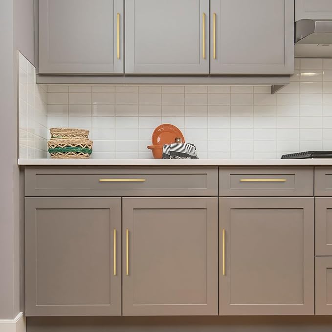 Ravinte 25 Pack 10 Inch Solid Square Cabinet Pulls - Brushed Brass Handles for Kitchen Cabinets & Drawers