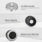 Black Gold Marble Textures Ashtray with Lid, Outdoor Ashtrays for Patio, Stainless Steel Ashtray Odorless Smokeless for Home Office Balcony