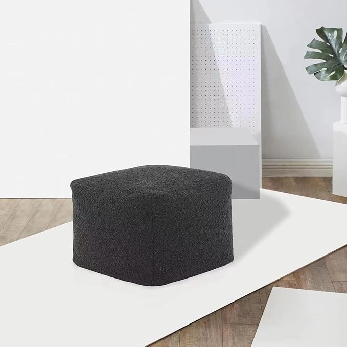 SAFAVIEH Couture Collection Samuels Black Boucle Ottoman Square Pouf (Fully Assembled)