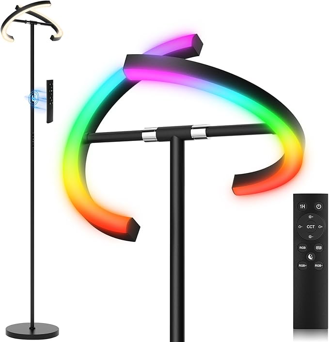 RGBCW Floor Lamp, Color Changing Standing Lamp, Modern Stepless Dimmable LED Floor Light Tall Lamp with Remote Control, 20W 3000-6000K Rotatable Floor Lamps for Living Room, Bedroom, Office