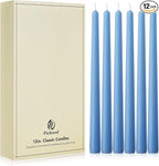 New Burning Formula Unscented Dripless 12-Inch Taper Candles Set of 12 - Light Blue, for Wedding, Dinner - Smokeless, Long Burning - Hand Poured, Colored Tall Candlesticks - Azul Claro