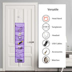 Wall Hanging Headband Organizer Ribbon Hair Hoops Storage Hairbands Hair Accessory Holder with Clear Pockets (PURPLE-8 POCKETS -2 Pack)