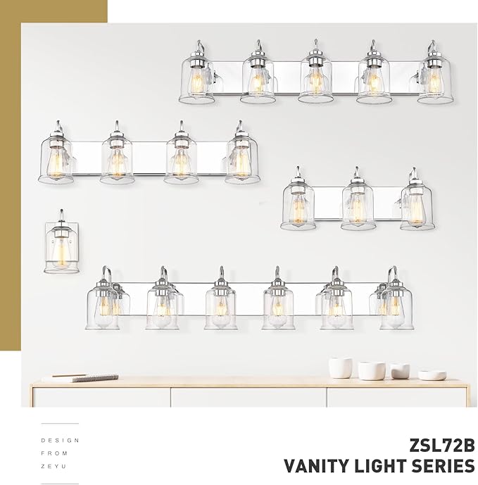 zeyu 3-Light Modern Vanity Lights for Bathroom, 20.5" Industrial Bathroom Lights Over Mirror with Clear Glass Shade, Chrome Finish, ZSL72B-3W CH