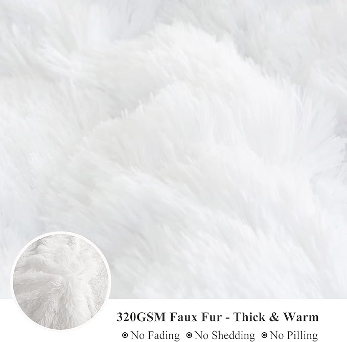 XeGe Plush Shaggy Duvet Cover Set, Luxury Ultra Soft Crystal Velvet Fluffy Bedding Sets 3 Pieces(1 Furry Faux Fur Comforter Cover + 2 Fuzzy Faux Fur Pillowcases), Zipper Closure(Queen, White)