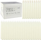 100Pack Ivory Taper Candles, 7-8 Hours Burn Time, Unscented, Smokeless and Dripless, 0.75 x 10 Inch Dinner Candle Set for Household, Wedding, Party and Home Décor Candlesticks
