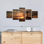 Elephant Stock Cross Silhouettes Wall Art Multi Piece Canvas - 5 Panel Christian Pictures Decor - Digital Design Canvas Print - Christian Wall Decor - 36" X 15"