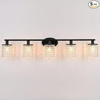 5-Light Bathroom Light Fixtures,Crystal Black Vanity Lights for Bathroom,Modern Bathroom Lights Over Mirror, Black Vanity Light Fixtures