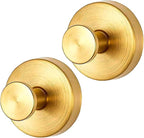2-Pack Removable & Reusable Suction Cup Hooks for Shower, Heavy Duty No-Drill Cup Hooks for Towels, Robes, Loofah–Wreath Hangers for Front Doors, Mount on Glass, Mirror, Tile (Gold, 2 Pack)