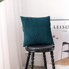 22x22 Teal Throw Pillow Cases: 2 Pack Original Striped Velvet Square Decorative Pillow Covers for Farmhouse Couch