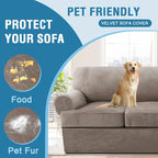 H.VERSAILTEX Sofa Cover 3 Piece T Cushion Loveseat Slipcovers Thick Velvet Couch Cover Furniture Protector Stretch T Cushion Sofa Covers for 2 Cushion Couch with 2 T Cushion Covers Washable, Taupe