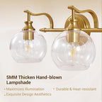 ANDY STAR Gold Bathroom Light Fixtures, 2-Light Brass Vanity Light, Modern Sconces with Globe Clear Lampshade, Farmhouse Bathroom Lighting Fixtures Over Mirror with Metal Lamp Body, E26 Base