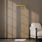 Gold clothing rack for small Spaces,Modern clothes racks for hanging clothes,7-shaped coat rack Freestanding with Marble Base and 2 Hooks coat hanger stand for Jackets, Coats, Hats (gold)