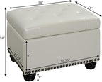 Convenience Concepts Designs4Comfort 5th Avenue Upholstered Storage Ottoman 24" - Contemporary Foot Stool and Seat with Hinged Lid for Living Room, Dining Room, Office, Den, Ivory Faux Leather