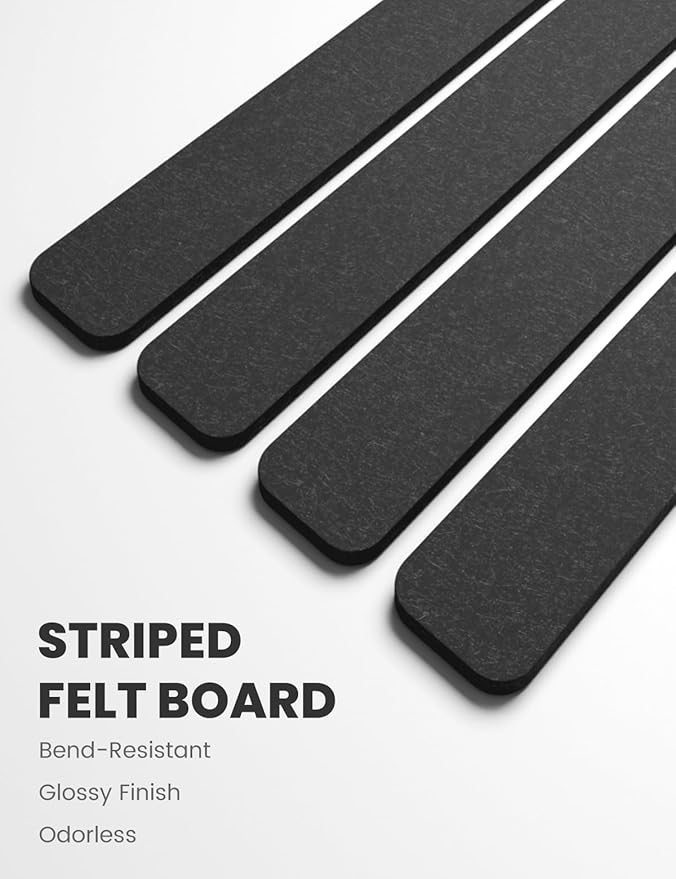 Fluxynara Cork Board Alternative Felt Strip Board 8-Pack 13"x2", Office Pin Board with 50 Push Pins, Adhesive Install for Bedroom Door & Home Office(Charcoal Gray)
