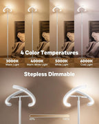 White Floor Lamp, Modern Stepless Dimmable Standing Lamp 3000-6000K, 20W LED Rotatable Reading Tall Lamp, Touch & Remote Control Uplighter Floor Lamps for Living Room Bedroom Office
