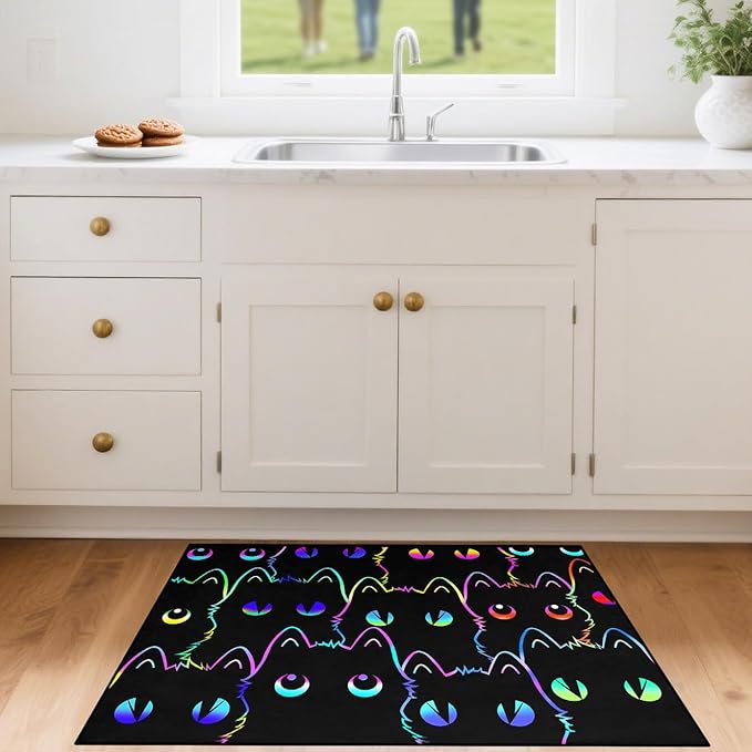 Cat Door Mats 2x3 Feet, Cartoon Cats Rug for Indoor Entryway Absorbent Small Cats Carpet for Paws Entrance Rug, Washable Front Door Cat Mat with Cute Pet Print Welcome Floor Mats