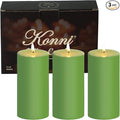 KONNI Green Pillar Candles Set of 3, 3"x 6" Unscented Pillar Candles Bulk, 56 Hours Long Burning Candles, Smokeless&Dripless Large Round Candle for Wedding, Home Decoration, Parties, Spas, Dinner