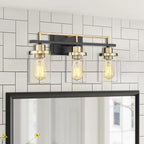 Emliviar 3-Light Bathroom Vanity Light Fixtures - Black and Gold Finish with Clear Glass, YCE238B-3W BK+BG