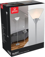 Globe Electric 677150 Elliott 72" Floor Lamp, Silver, White Plastic Shade, On/Off Rotary Switch on Shade, Standing, Living Room Decor, Bedroom, Tall, Corner Light